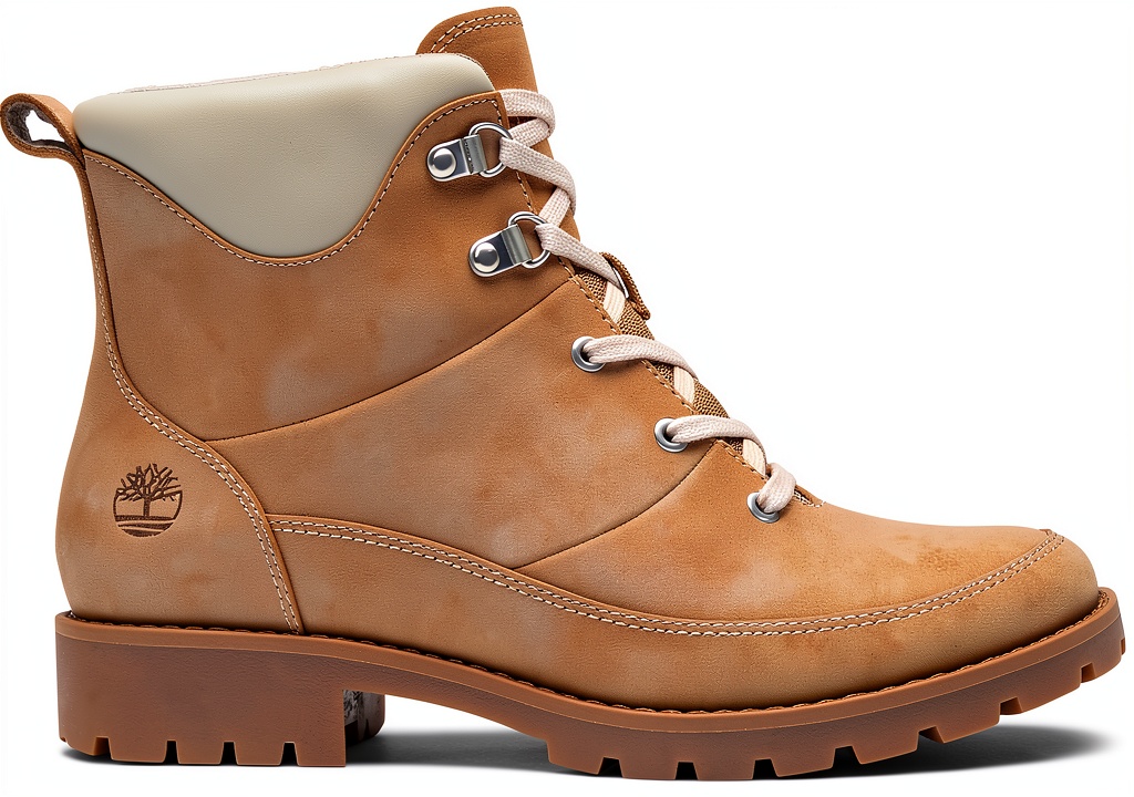 Unboxing and first try‑on of Timberland women's leather ankle boots on a wooden floor