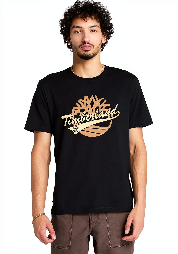 'Timberland Mens T-Shirt in Black color on a mannequin'
