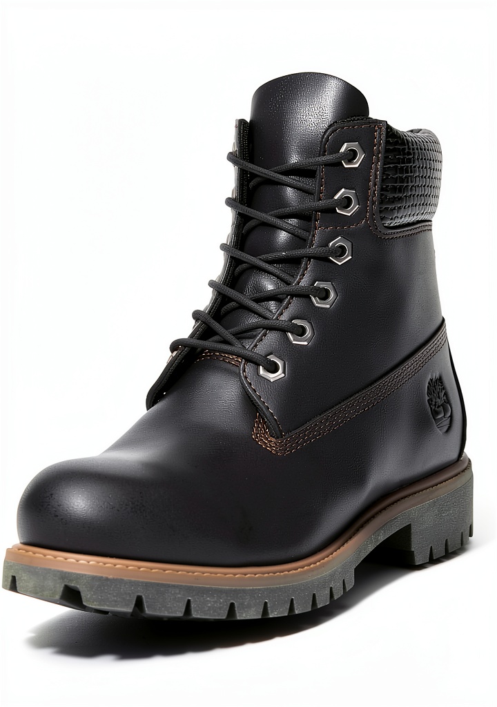 Timberland work boots in medium brown leather on a construction site
