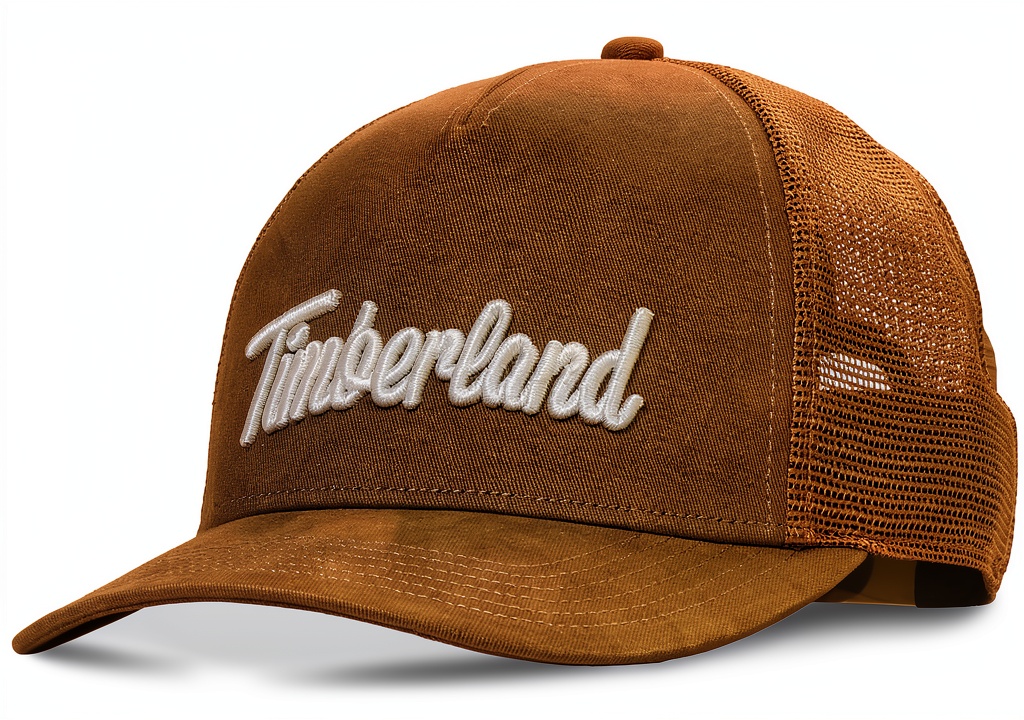 Timberland trucker cap showing adjustable snapback and mesh back