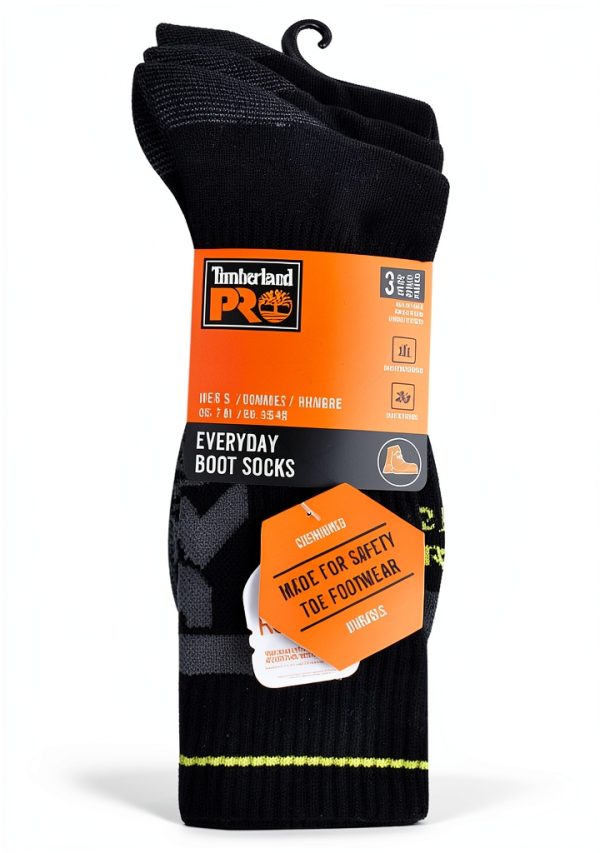 Timberland PRO Mens Socks Black 3 Pack Cushioned Crew-2