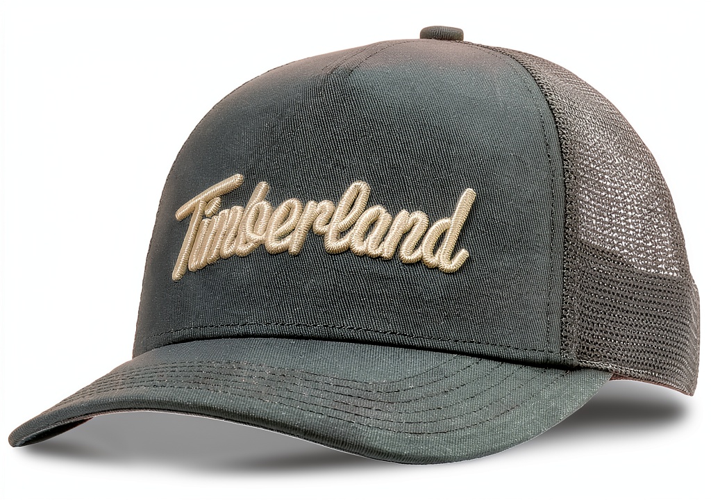 Timberland trucker cap showing adjustable snapback and mesh back