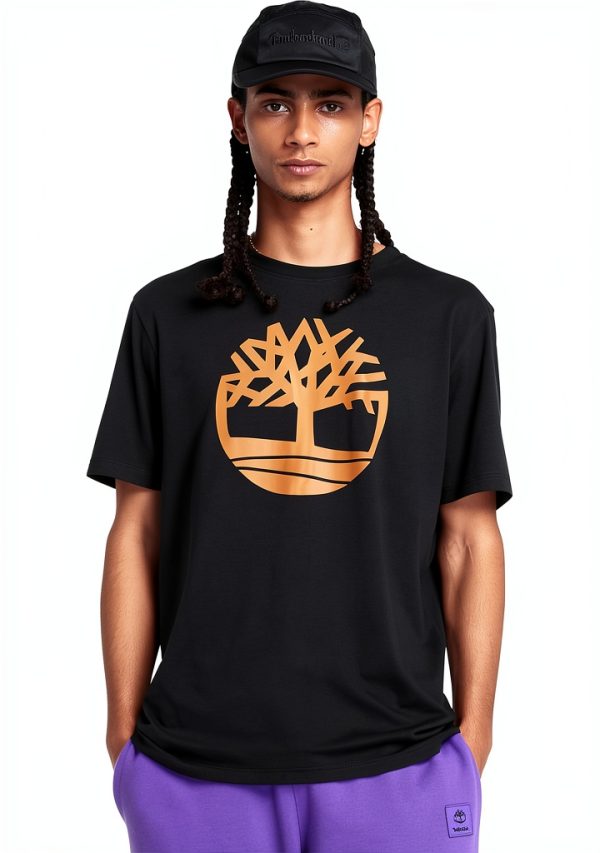 Timberland Mens T-Shirt Regular Fit Pigment Print Logo-0
