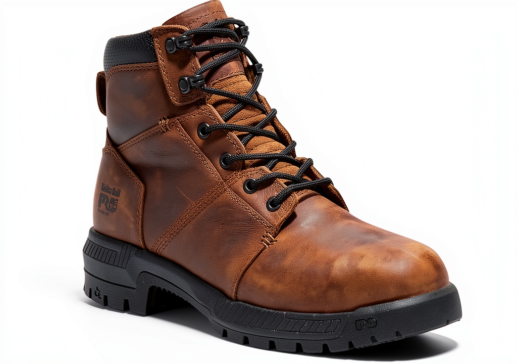 Timberland PRO work boots in Jet Black color on a worksite
